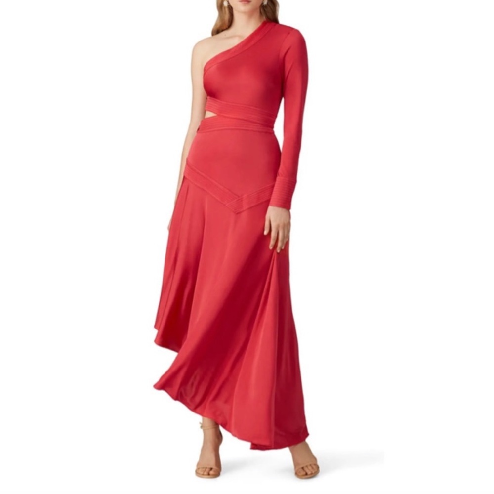 Asymmetric One-Shoulder Red Maxi Dress
